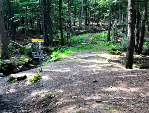 A photo of hole seven at the New England College Disc Golf Course